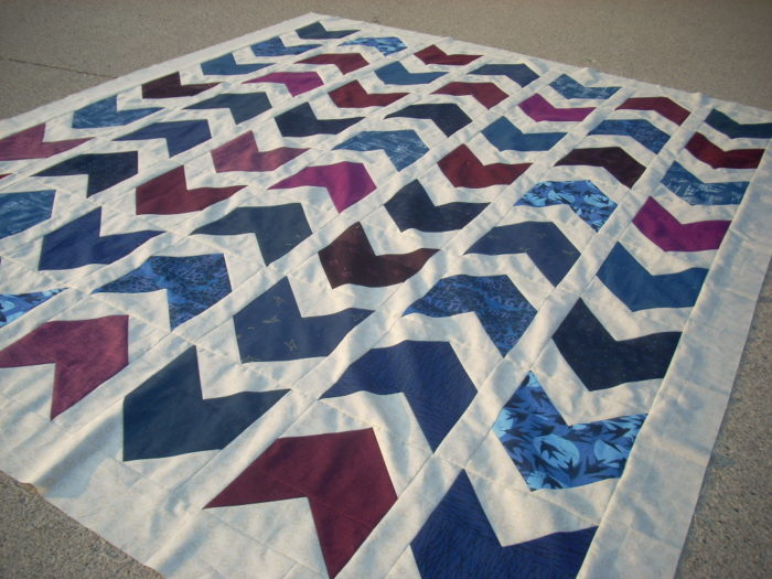 marine and burgundy arrow quilt top finish