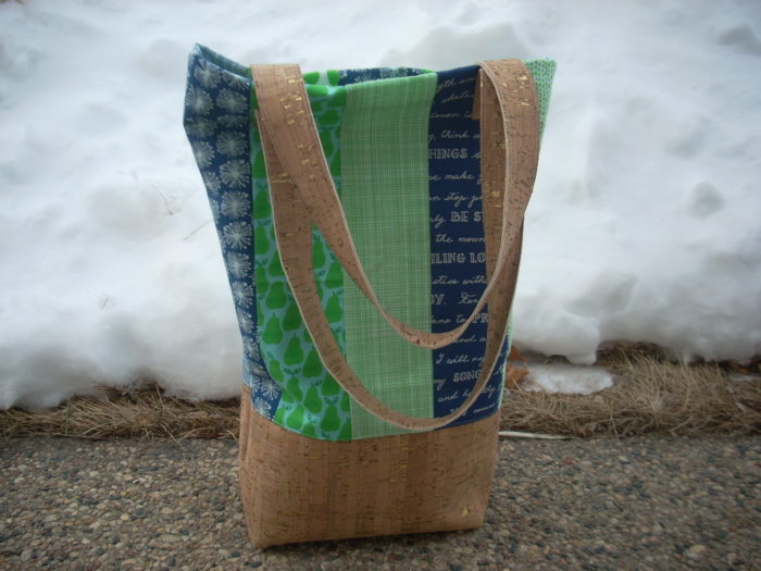 handpicked blue and green cork bag