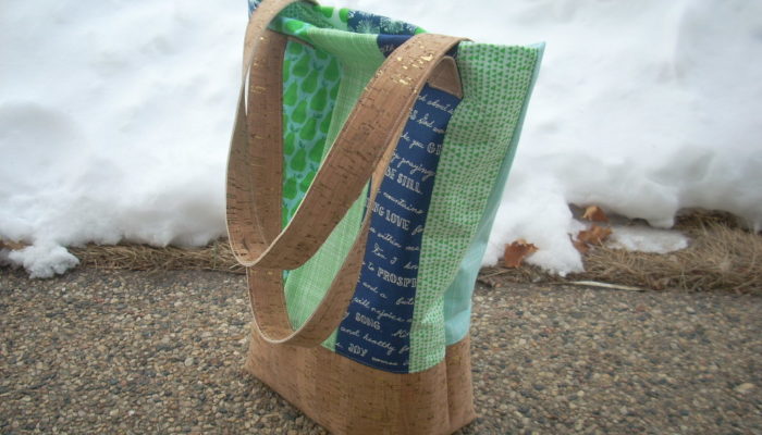 handpicked blue and green cork bag