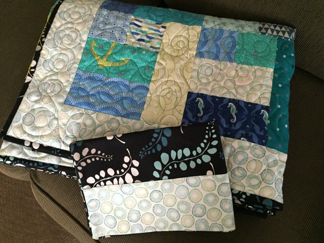 blue and green quilt